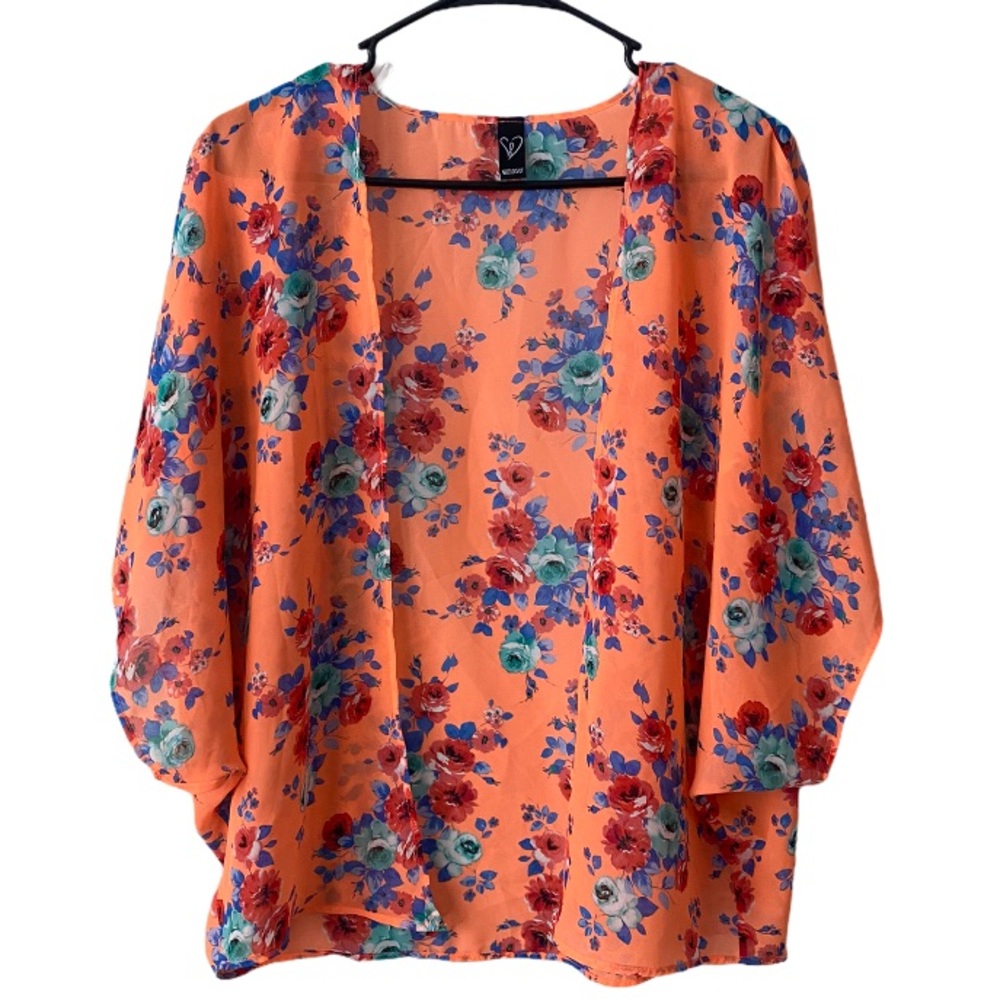 Windsor Sheer Orange Flower Pattern Open Cardigan - Picture 8 of 8